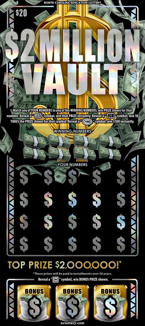 $2 MILLION VAULT North Carolina Lottery scratch-off ticket art