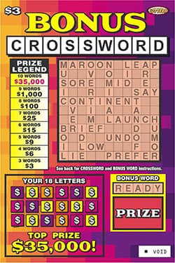 Bonus Crossword Nebraska Lottery scratch-off ticket art