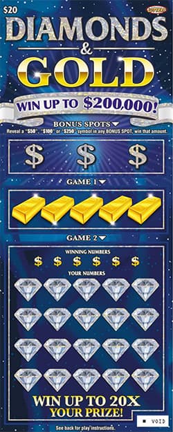 Diamonds & Gold Nebraska Lottery scratch-off ticket
