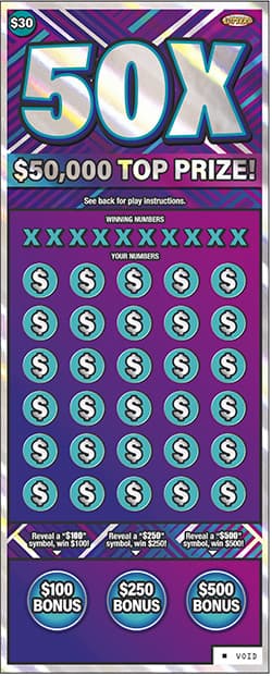 50X Nebraska Lottery scratch-off ticket art