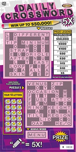 Daily Crossword 5X Nebraska Lottery scratch-off ticket art