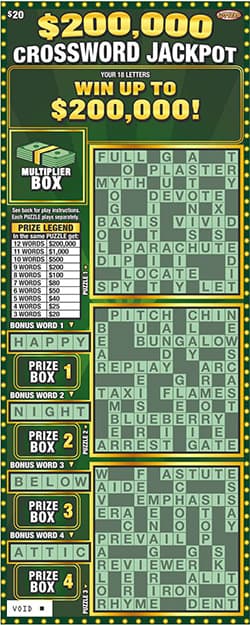 $200,000 Crossword Jackpot Nebraska Lottery scratch-off ticket art
