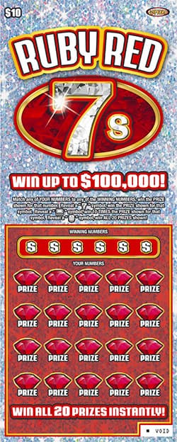 Ruby Red 7s Nebraska Lottery scratch-off ticket