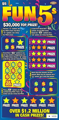 Fun 5s Nebraska Lottery scratch-off ticket art