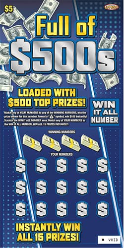 Full of $500s Nebraska Lottery scratch-off ticket