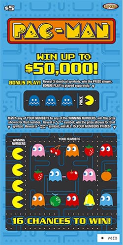 PAC-MAN Nebraska Lottery scratch-off ticket