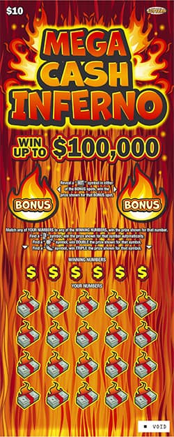 Mega Cash Inferno Nebraska Lottery scratch-off ticket