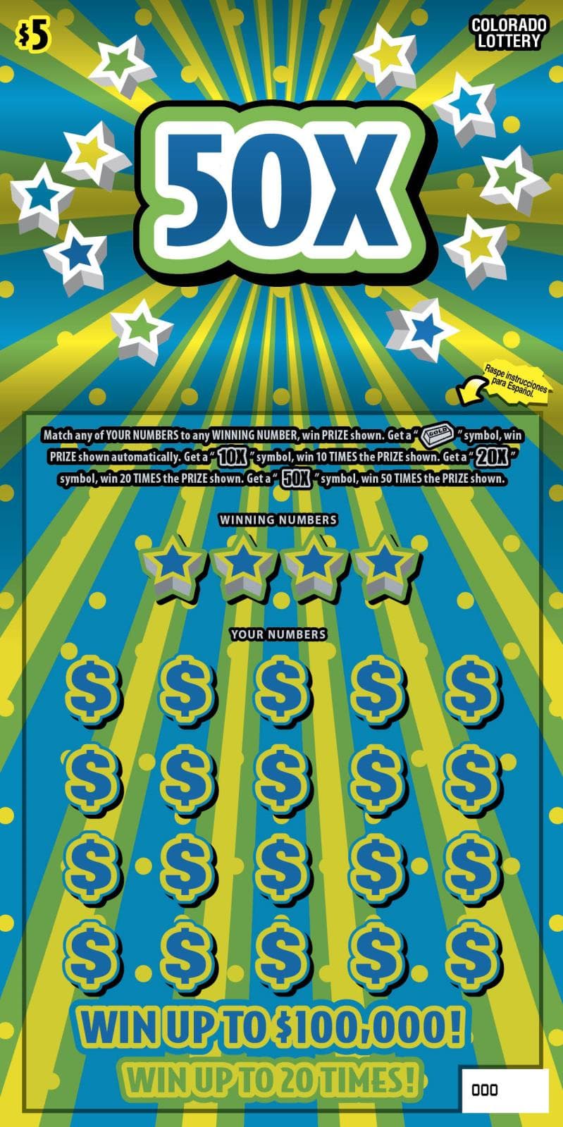 50X Colorado Lottery scratch-off ticket art