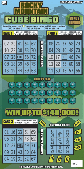 Rocky Mountain Cube Bingo Colorado Lottery scratch-off ticket
