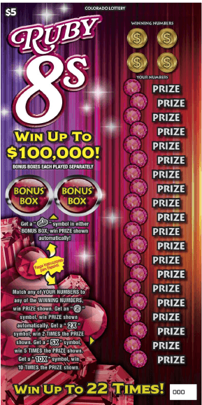 RUBY 8s Colorado Lottery scratch-off ticket