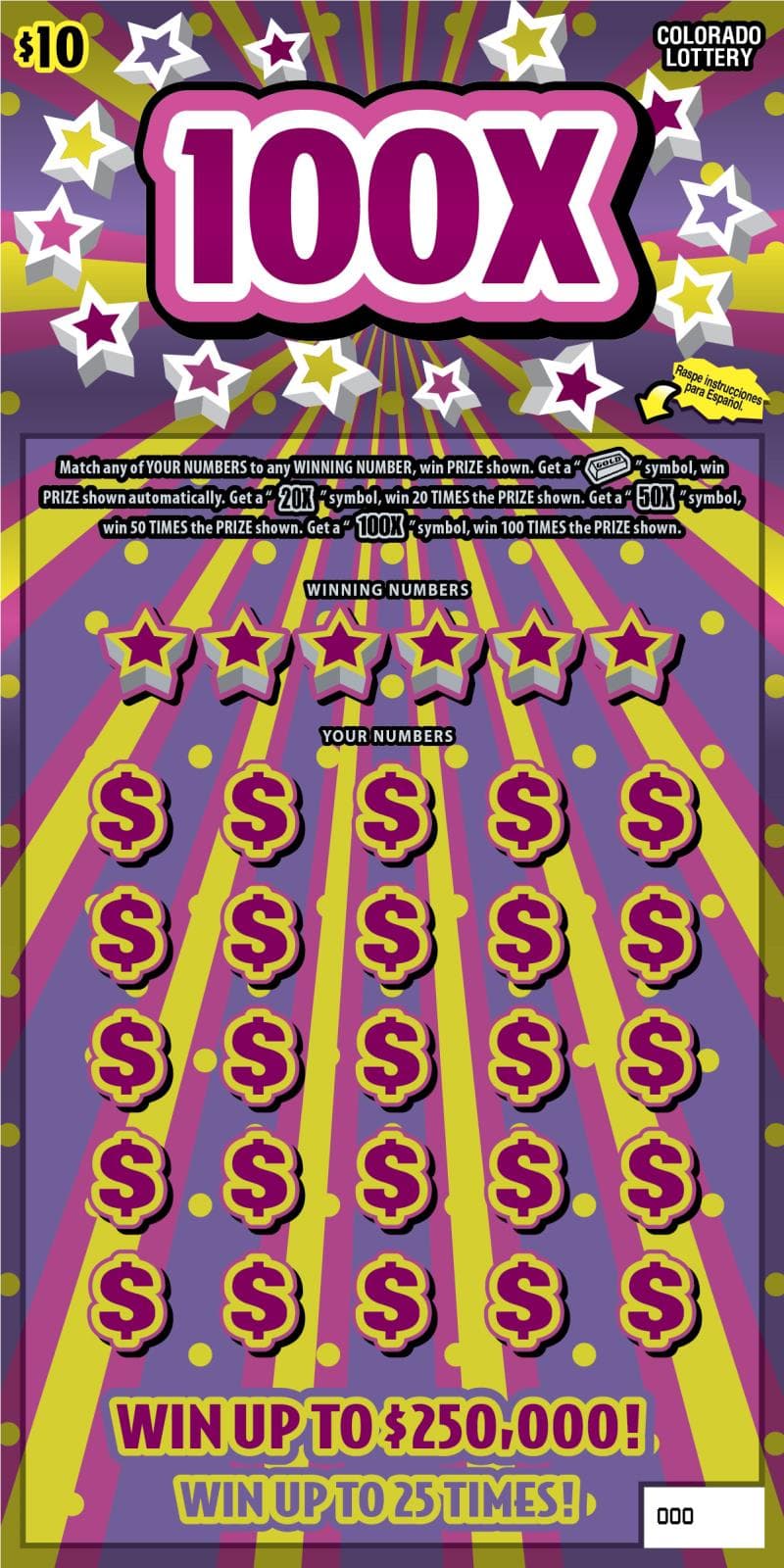 100X Colorado Lottery scratch-off ticket art