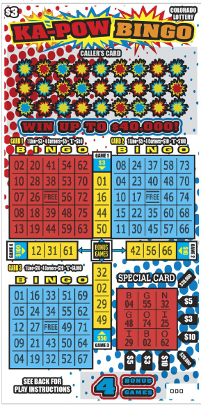 KA-POW BINGO Colorado Lottery scratch-off ticket art