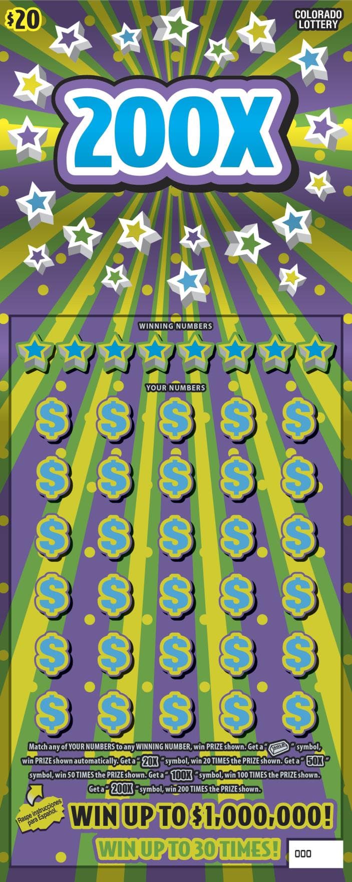 200X Colorado Lottery scratch-off ticket