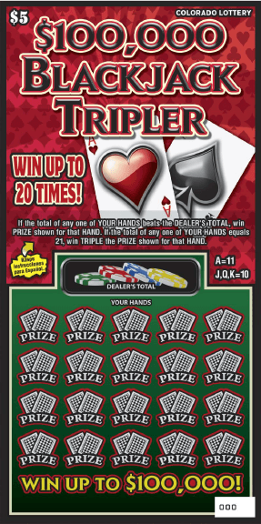 $100,000 Blackjack Tripler Colorado Lottery scratch-off ticket