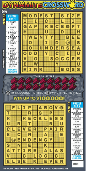 Dynamite Crossword Colorado Lottery scratch-off ticket