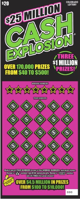 $25 Million Cash Explosion® Colorado Lottery scratch-off ticket art