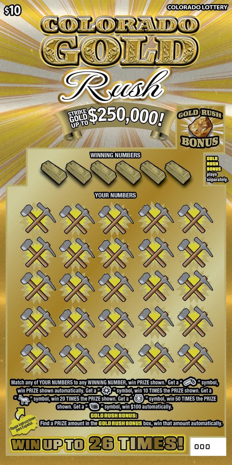 COLORADO GOLD RUSH Colorado Lottery scratch-off ticket