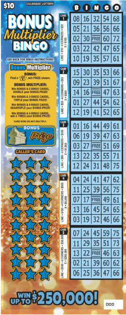 BONUS Multiplier BINGO Colorado Lottery scratch-off ticket