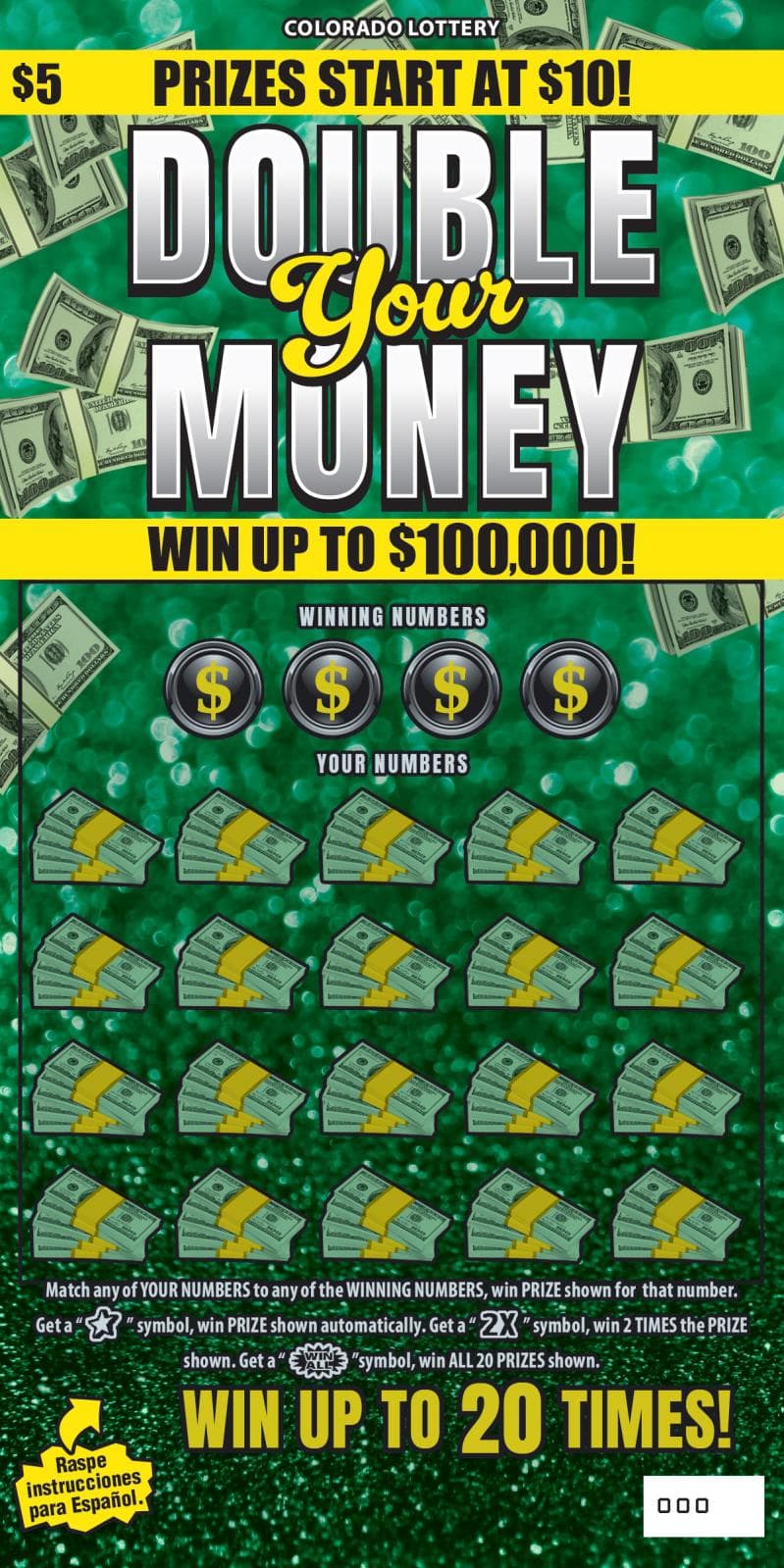 DOUBLE YOUR MONEY Colorado Lottery scratch-off ticket