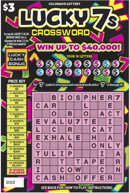LUCKY 7s CROSSWORD Colorado Lottery scratch-off ticket art