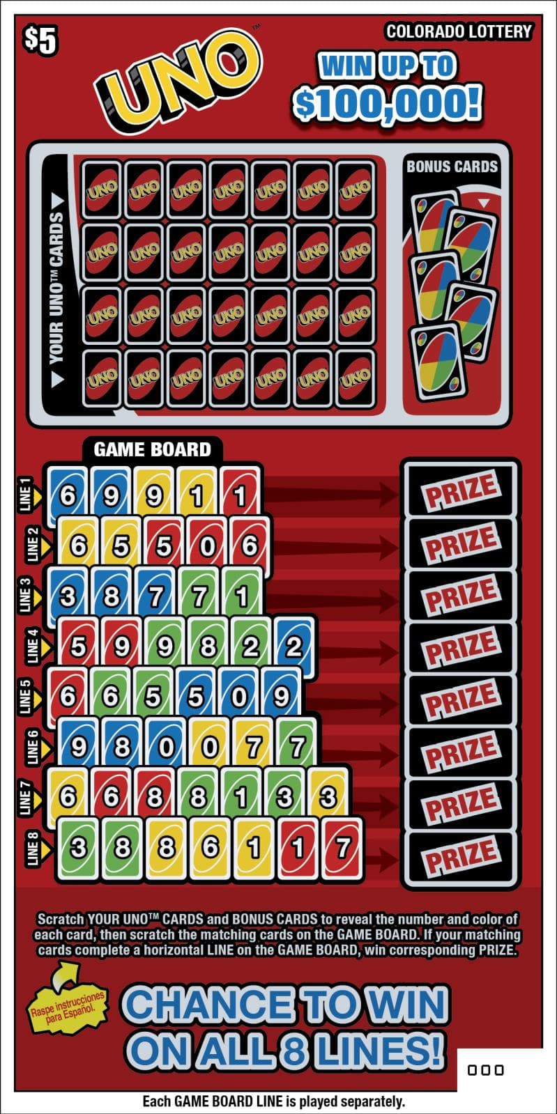 UNO™ Colorado Lottery scratch-off ticket art