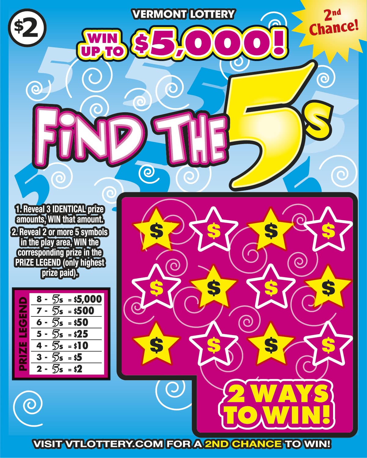 Find the 5s Vermont Lottery scratch-off ticket art