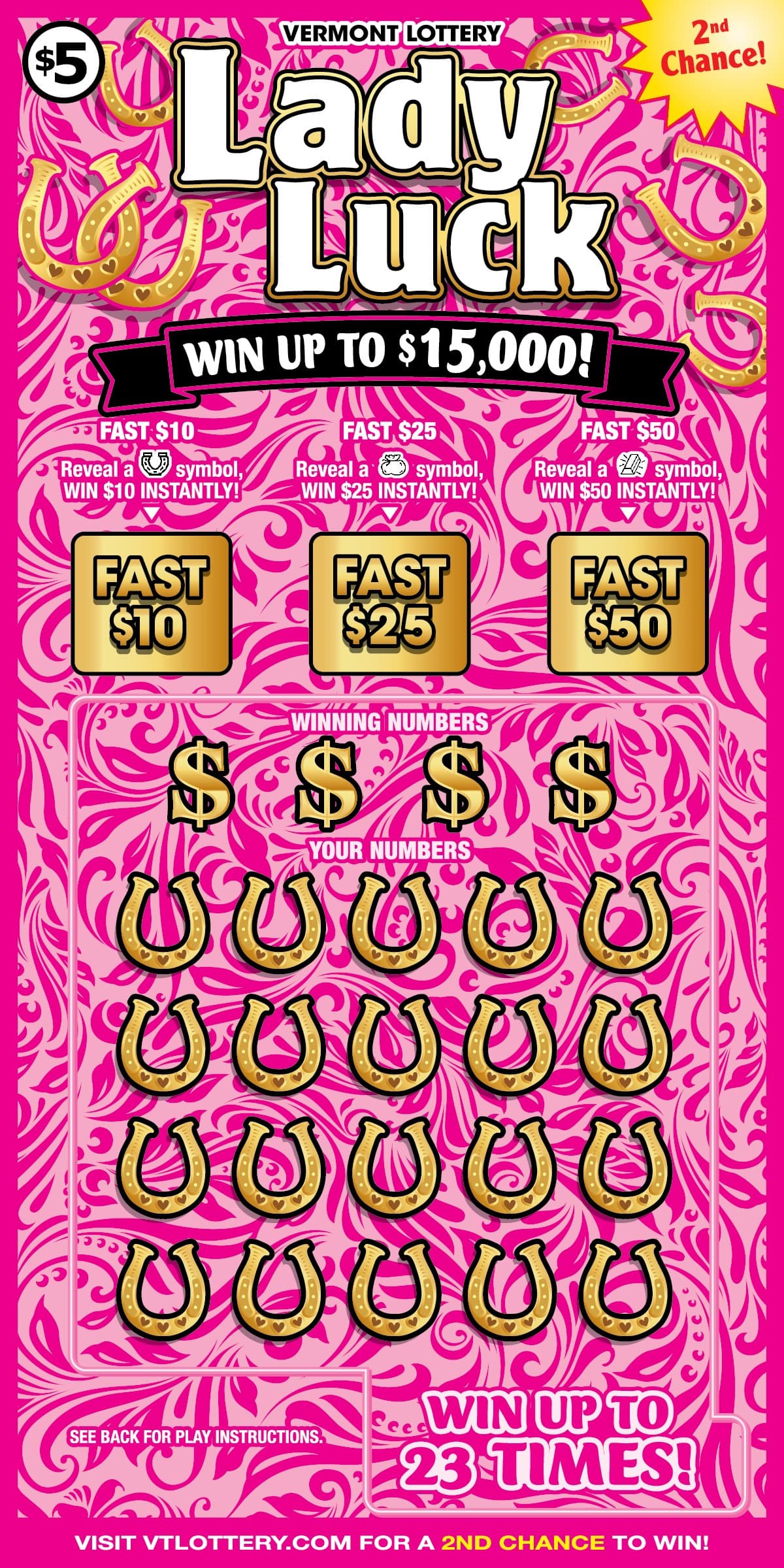 Lady Luck Vermont Lottery scratch-off ticket