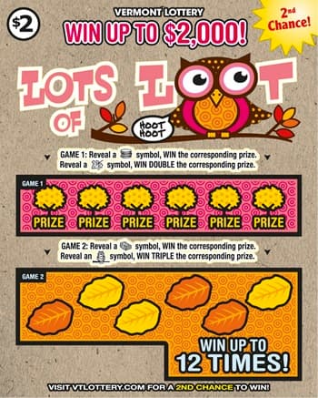 Lots of Loot Vermont Lottery scratch-off ticket art