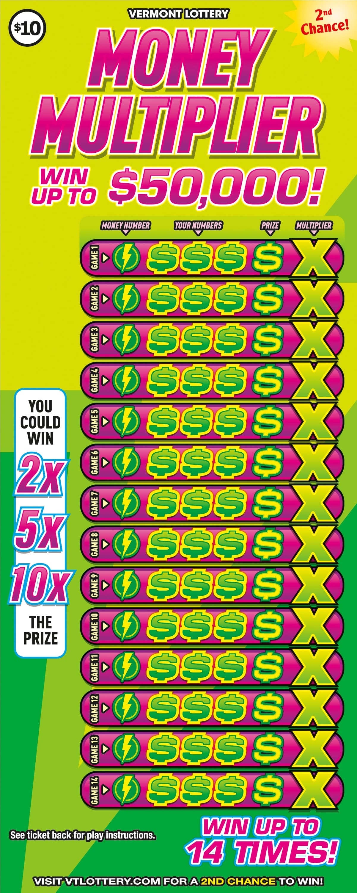 Money Multiplier Vermont Lottery scratch-off ticket