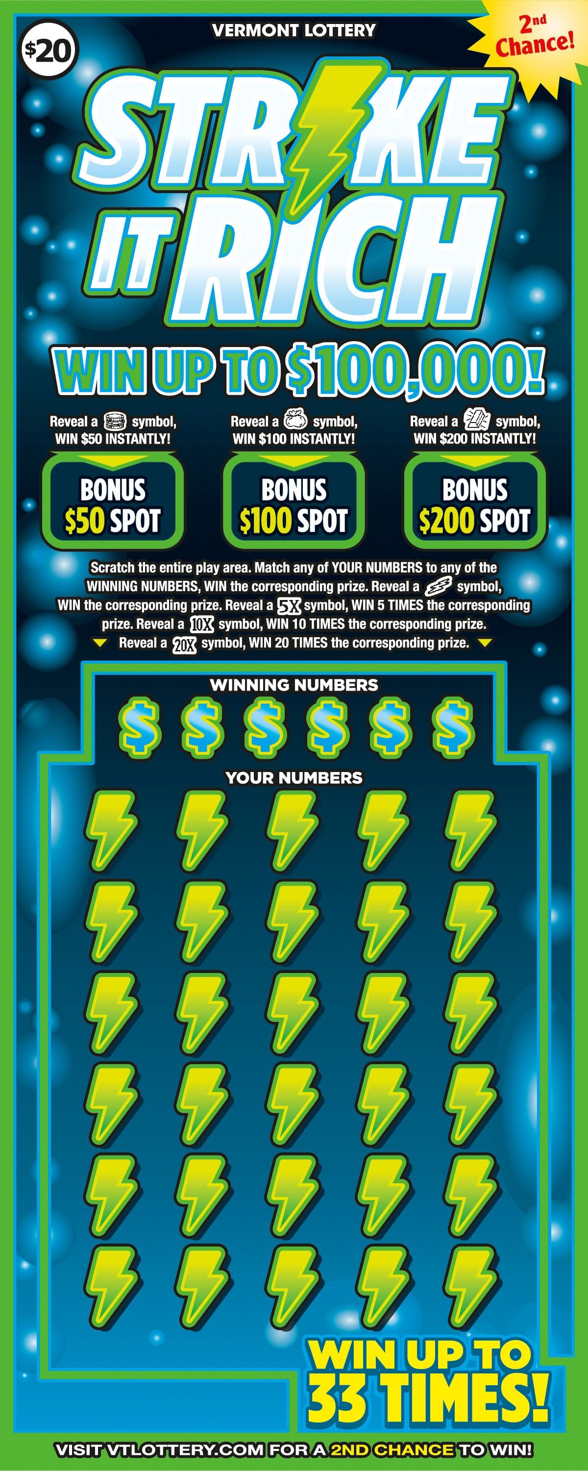 Strike It Rich Vermont Lottery scratch-off ticket