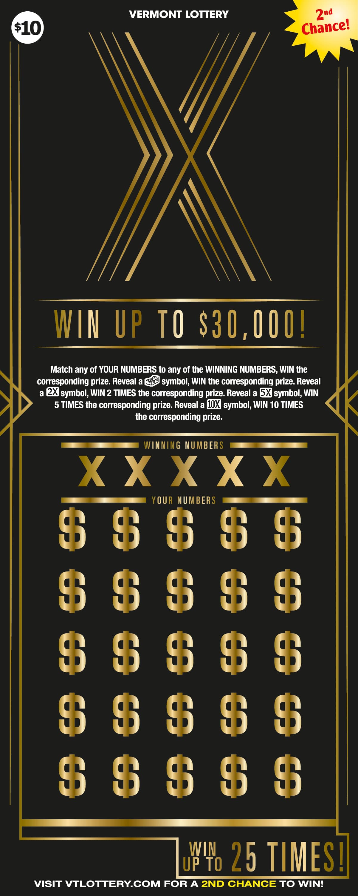 X Vermont Lottery scratch-off ticket art