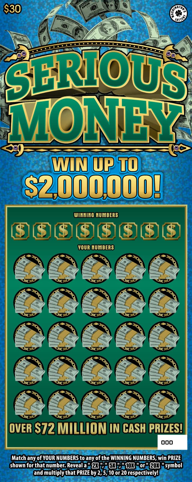SERIOUS MONEY Washington Lottery scratch-off ticket