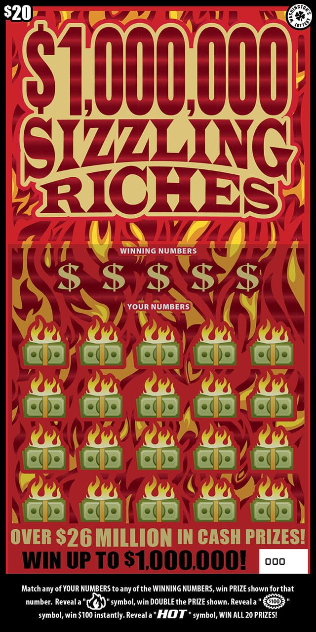 $1,000,000 SIZZLING RICHES Washington Lottery scratch-off ticket
