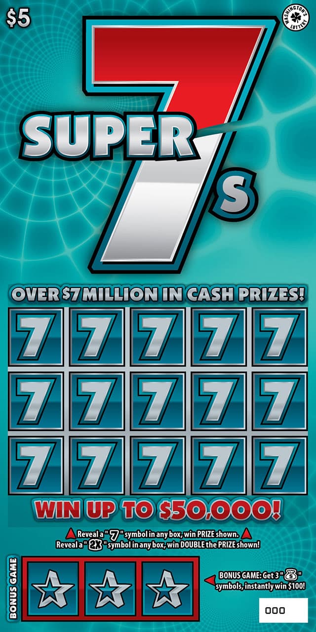 SUPER 7S Washington Lottery scratch-off ticket art