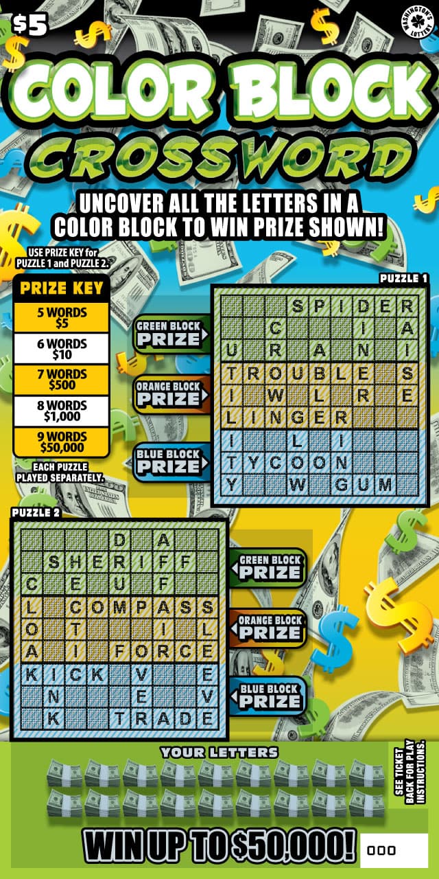 COLOR BLOCK CROSSWORD Washington Lottery scratch-off ticket art