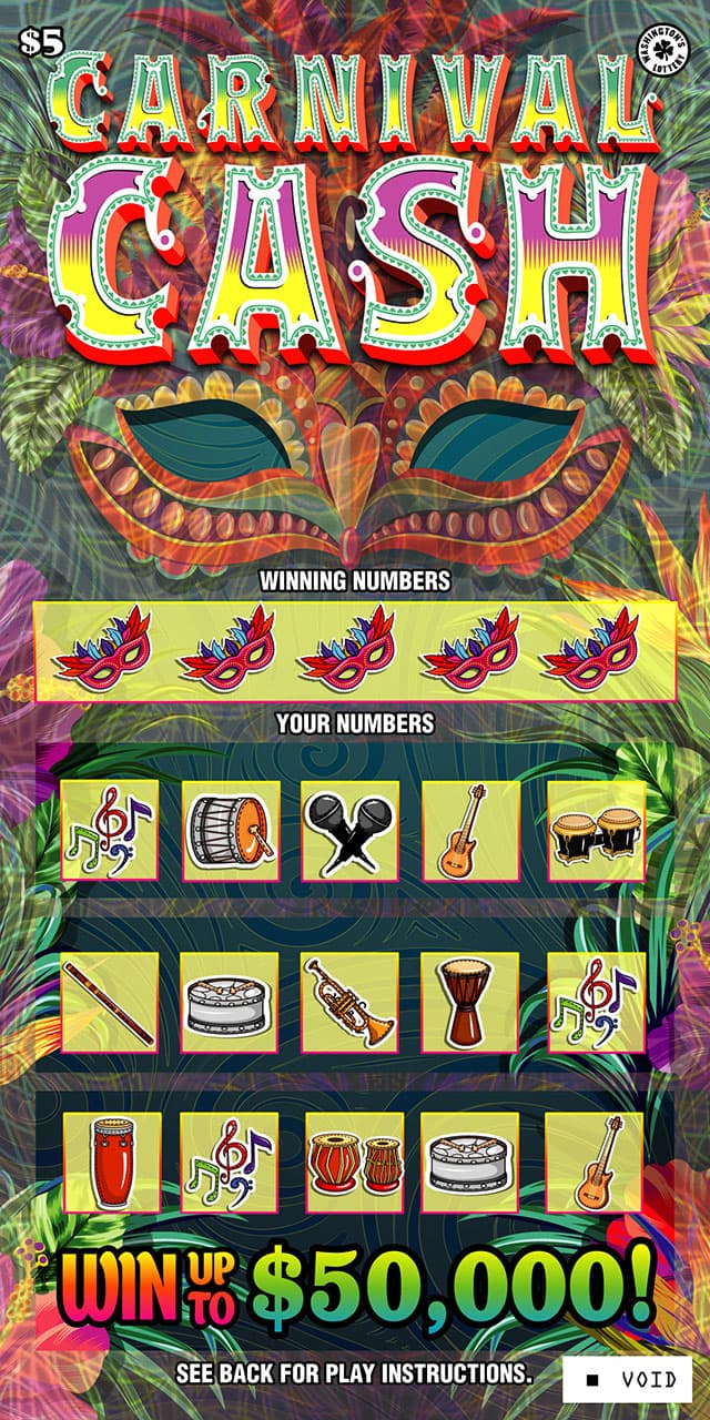 Carnival Cash Washington Lottery scratch-off ticket art