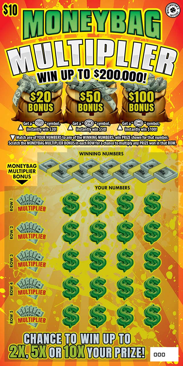 MONEYBAG MULTIPLIER Washington Lottery scratch-off ticket