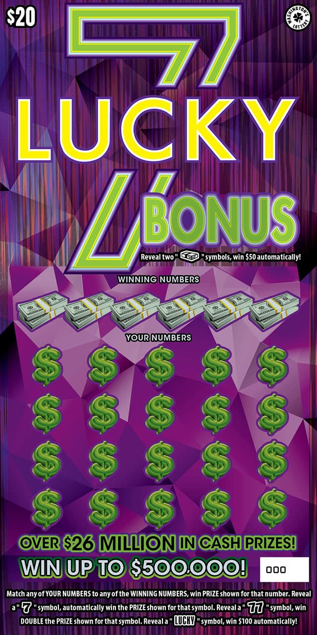 LUCKY 7 BONUS Washington Lottery scratch-off ticket