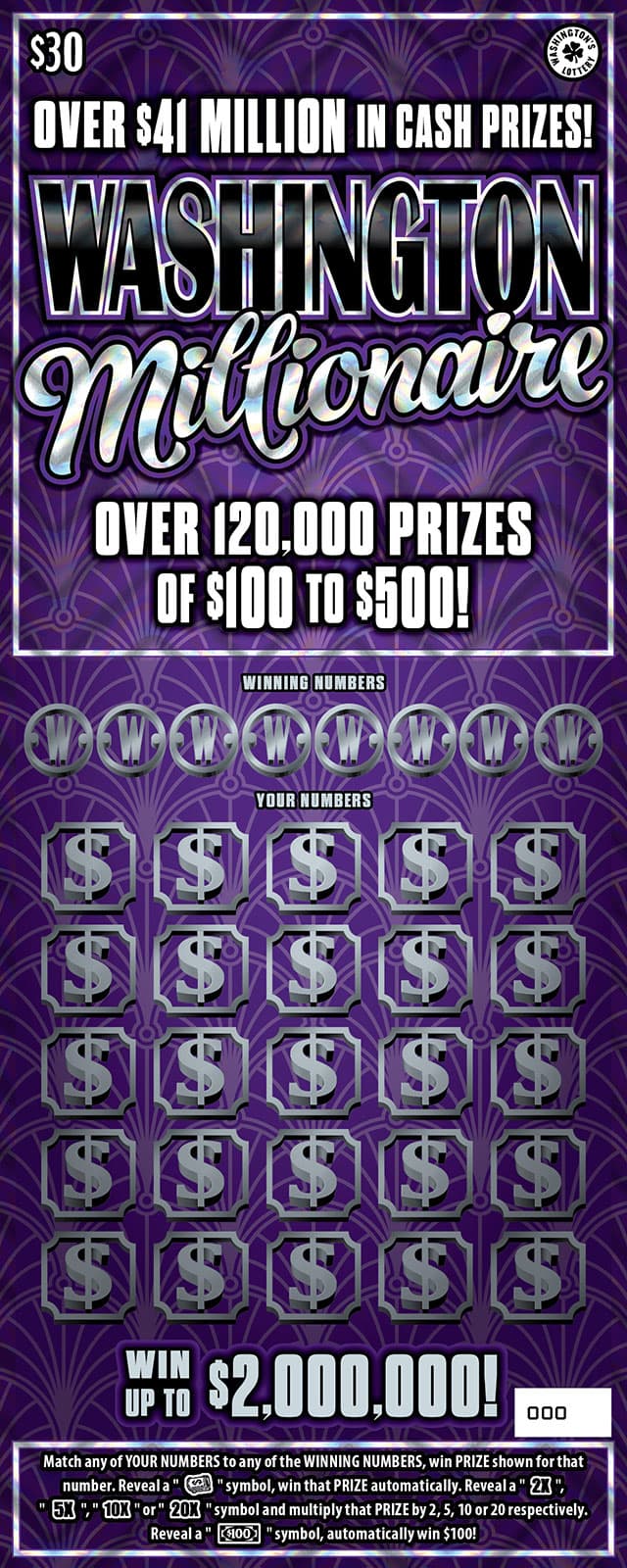 WASHINGTON MILLIONAIRE Washington Lottery scratch-off ticket