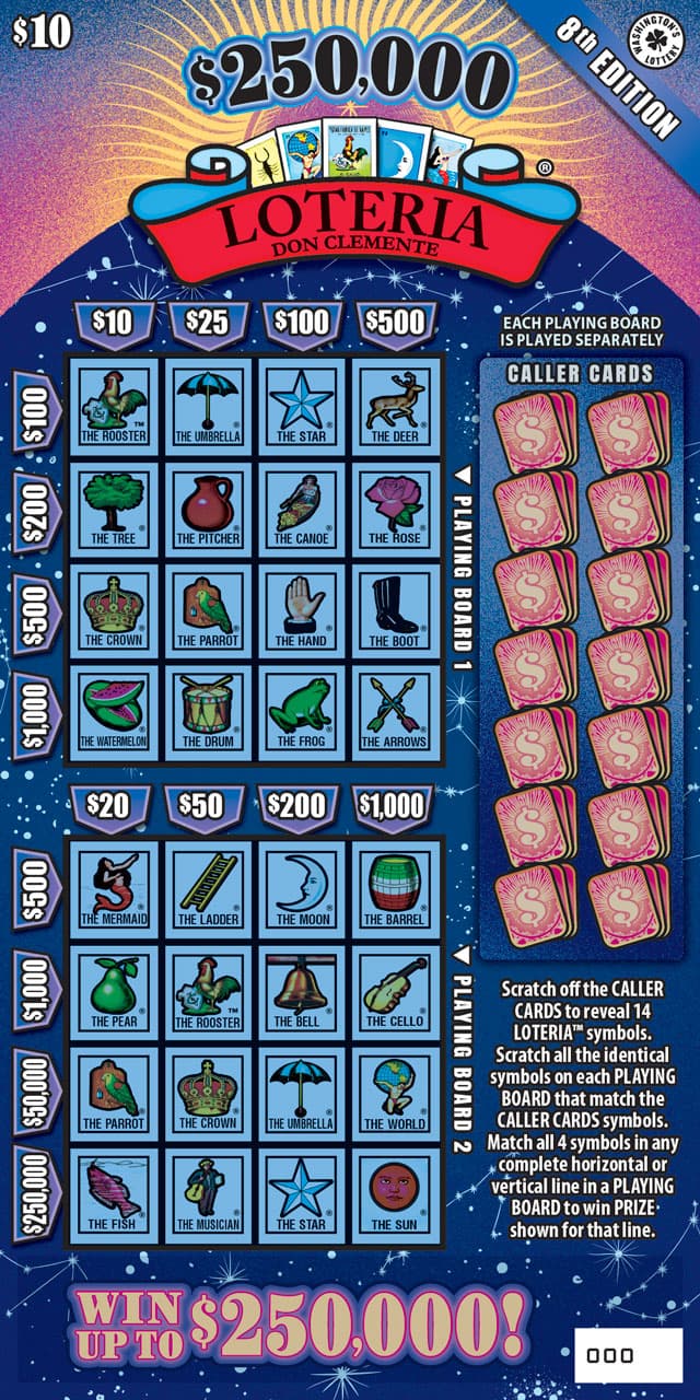 $250,000 LOTERIA 8TH EDITION Washington Lottery scratch-off ticket