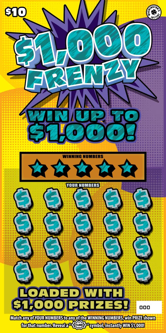 $1,000 FRENZY Washington Lottery scratch-off ticket art