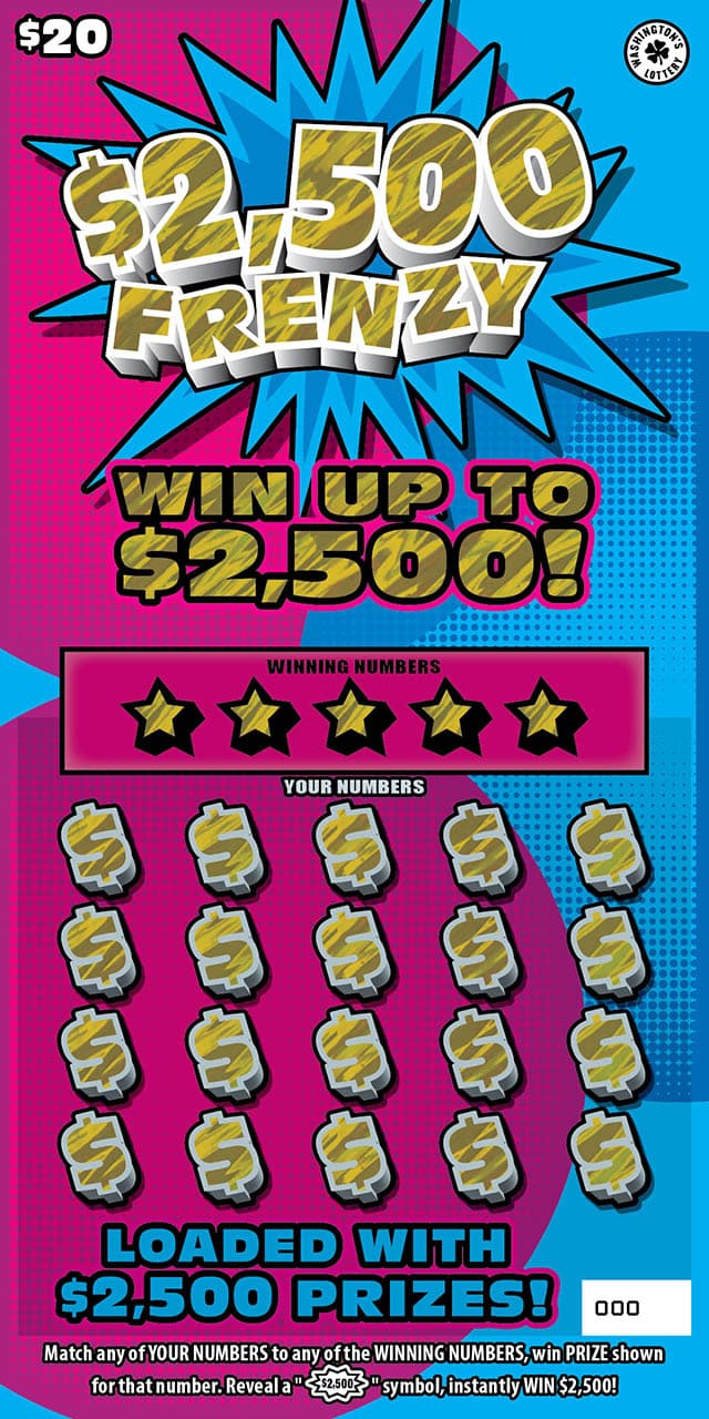 $2,500 FRENZY Washington Lottery scratch-off ticket art