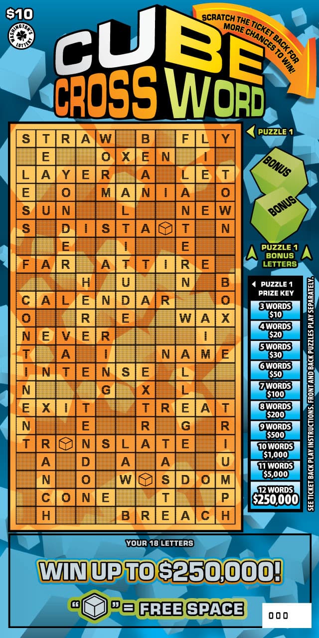CUBE CROSSWORD Washington Lottery scratch-off ticket