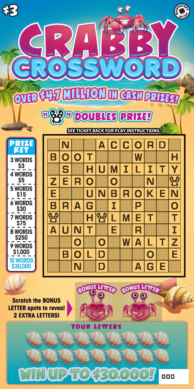 CRABBY CROSSWORD Washington Lottery scratch-off ticket art