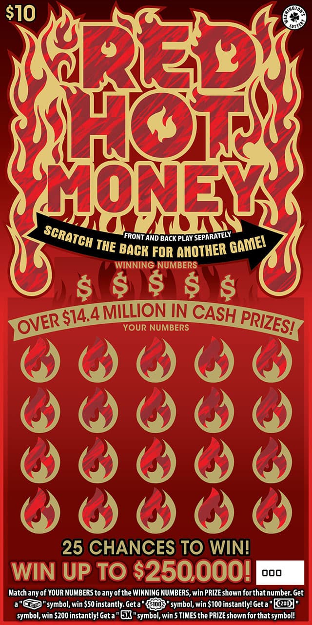 RED HOT MONEY Washington Lottery scratch-off ticket art