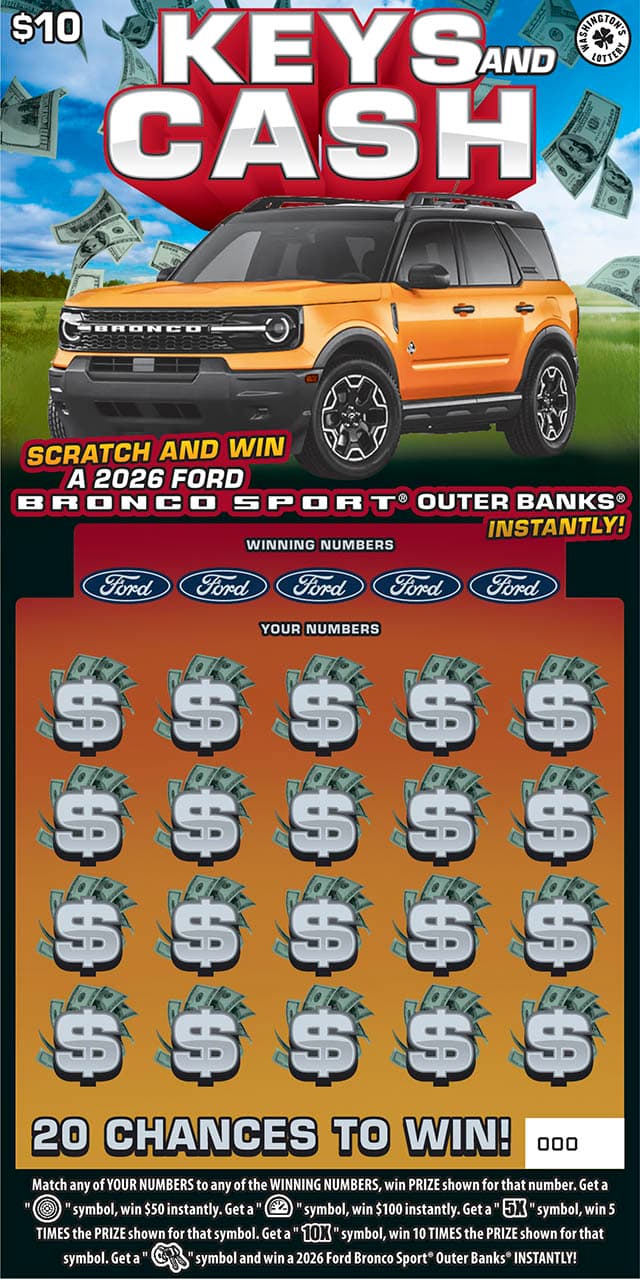 KEYS AND CASH Washington Lottery scratch-off ticket art