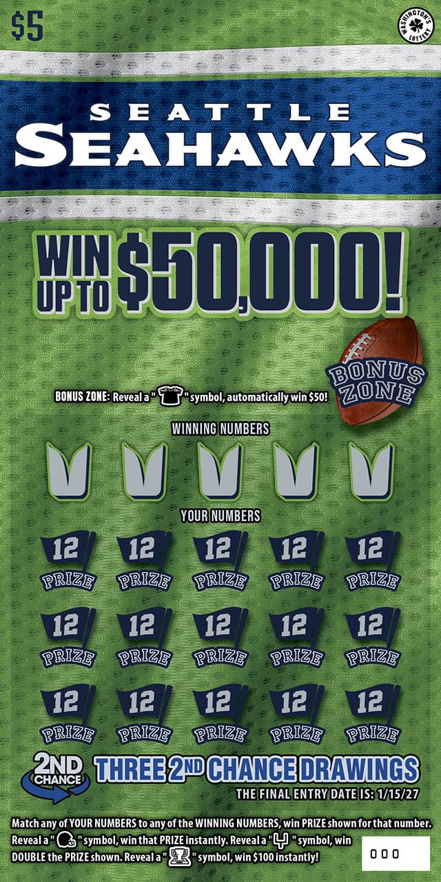 SEATTLE SEAHAWKS Washington Lottery scratch-off ticket