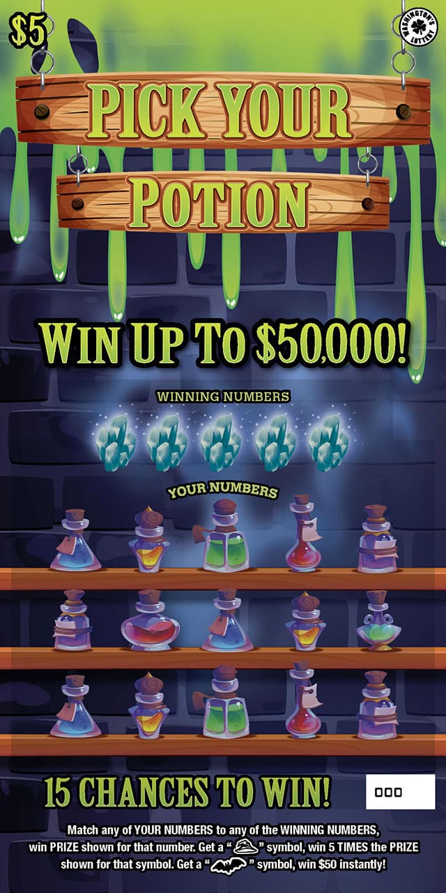 PICK YOUR POTION Washington Lottery scratch-off ticket art