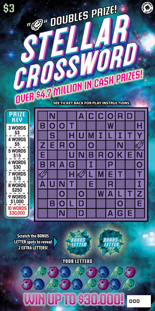STELLAR CROSSWORD Washington Lottery scratch-off ticket art