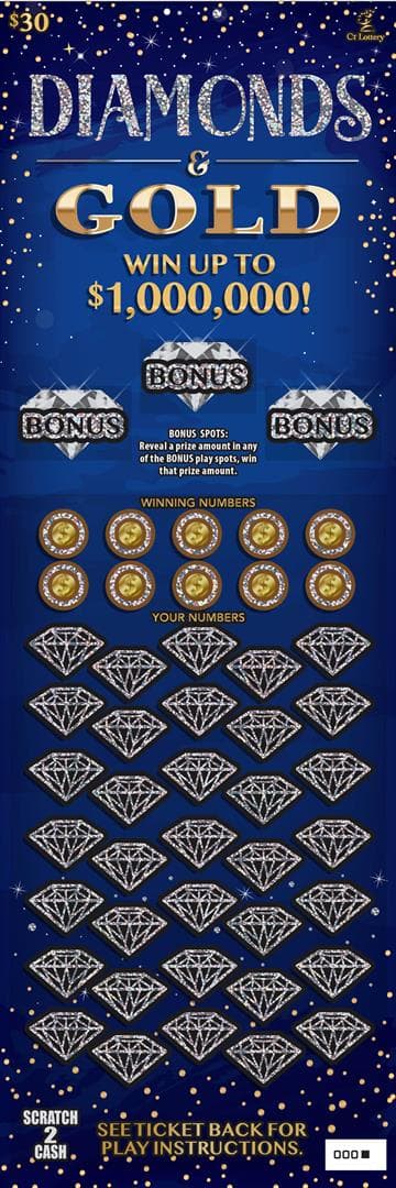 DIAMONDS & GOLD Connecticut Lottery scratch-off ticket